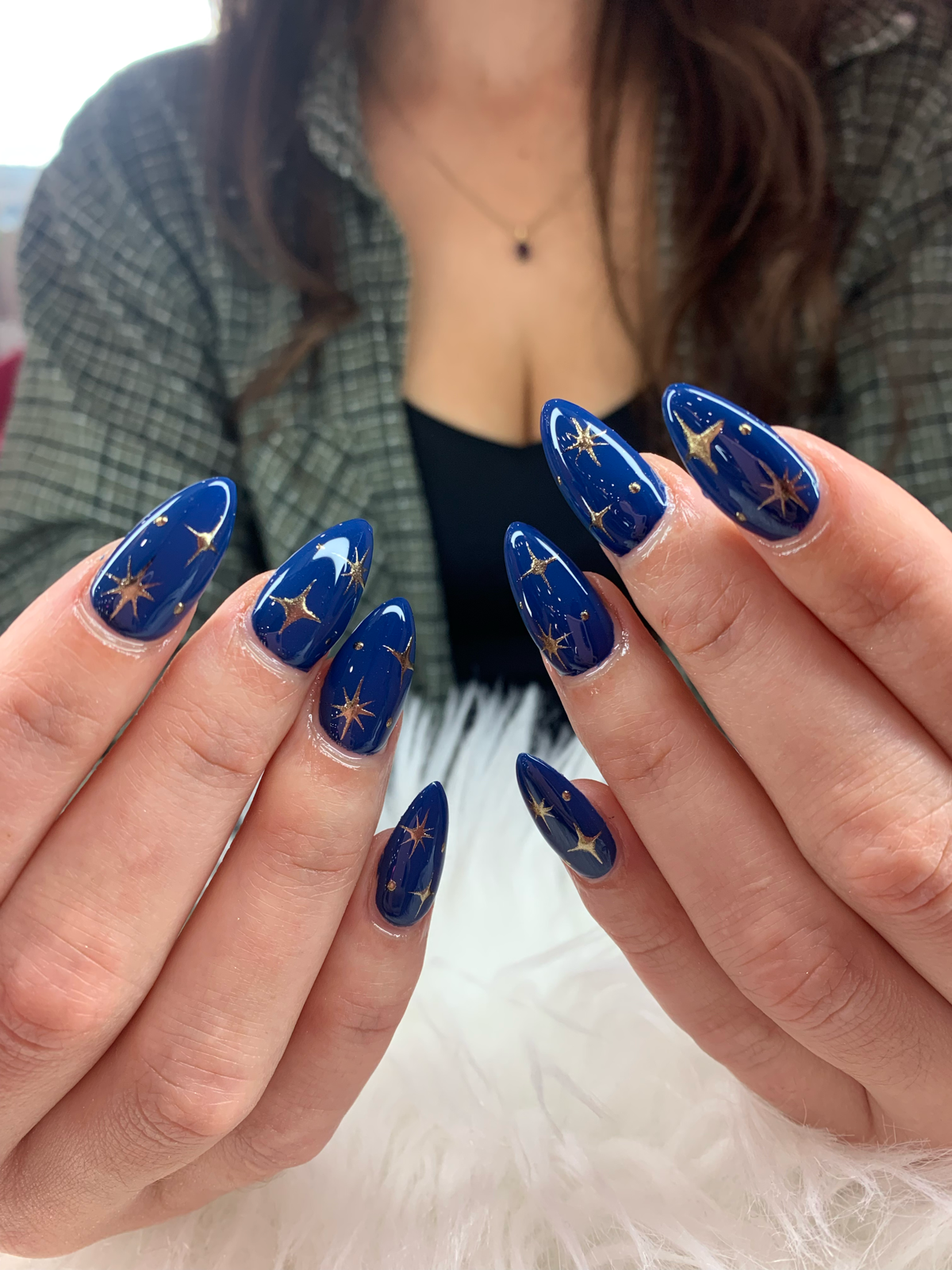 Celestial blue chrome nail art design